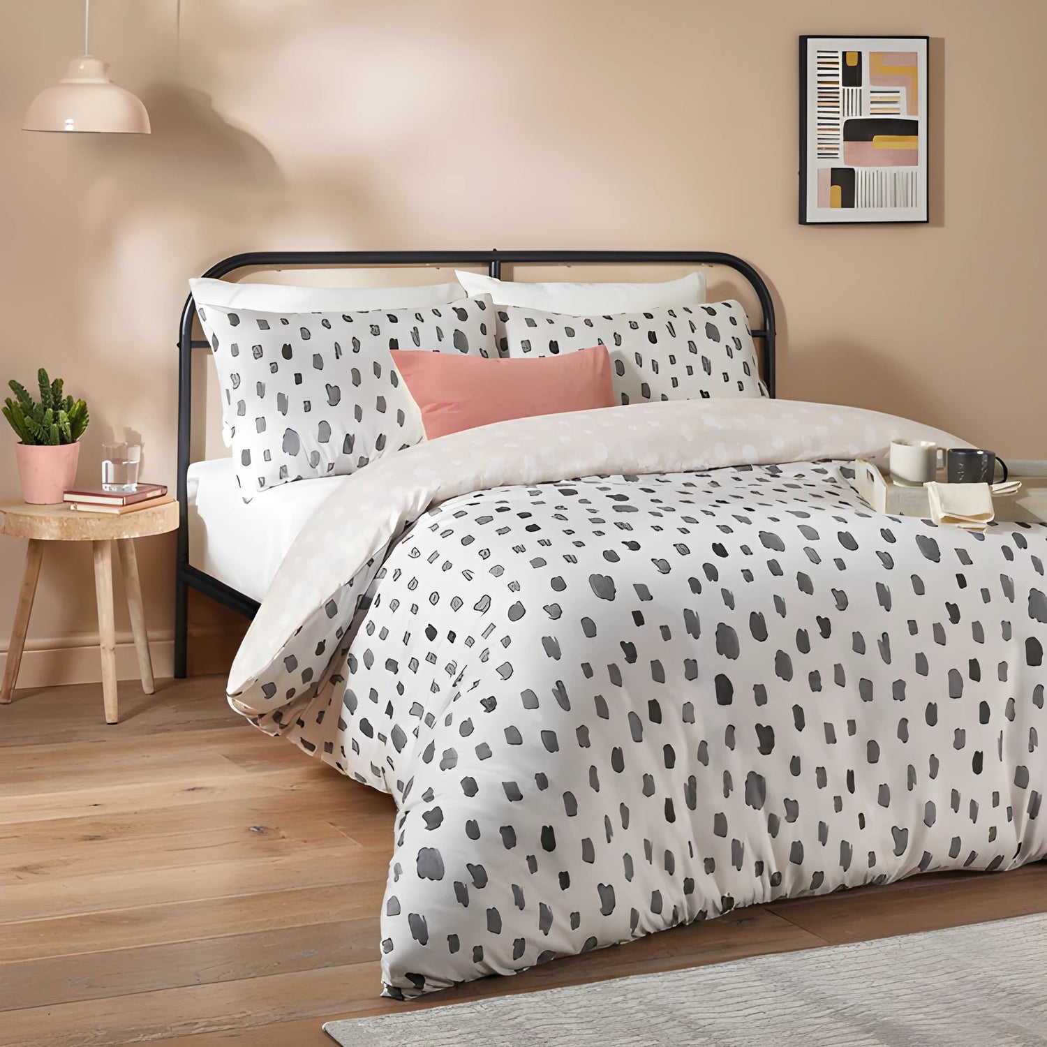 Robi Printed Soft Touch Duvet Cover Set Linen/Charcoal