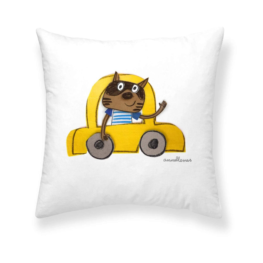 Driving Cat 100% Cotton Cushion 50 X 50cm