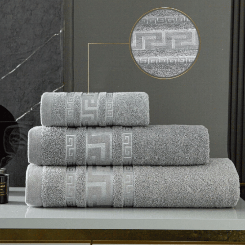 100% Egyptian Cotton Greek Border Design Bath Sheet Grey