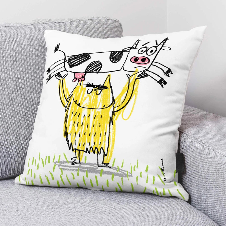 Anna Llenas Lifting Cow 100% Cotton Cushion