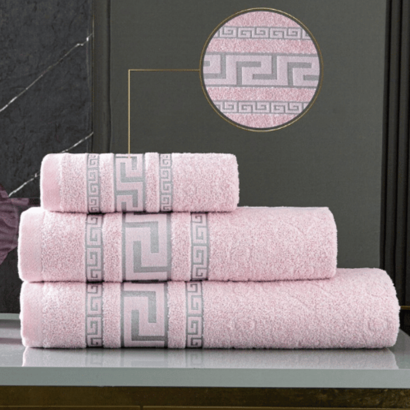 100% Egyptian Cotton Greek Border Design Bath Sheet in Pink