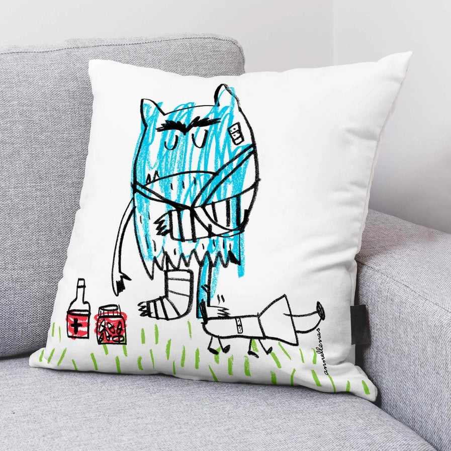 Poorly Leg 100% Cotton Cushion 50 X 50cm by Anna LLenas