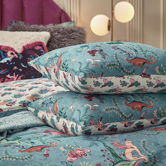 Athena Mythological Duvet Cover Set in Mineral Blue