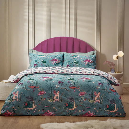 Athena Mythological Duvet Cover Set in Mineral Blue