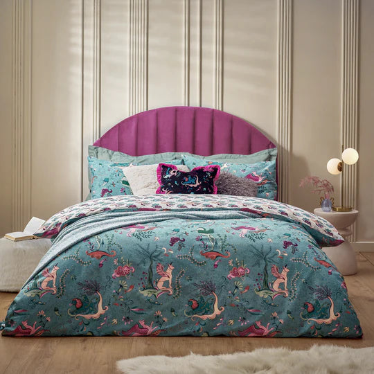 Athena Mythological Duvet Cover Set in Mineral Blue