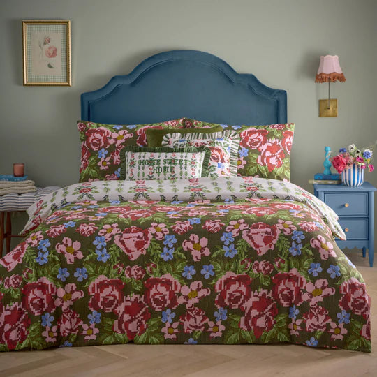 Feeoni Cottage Floral Duvet Cover Set Willow Green