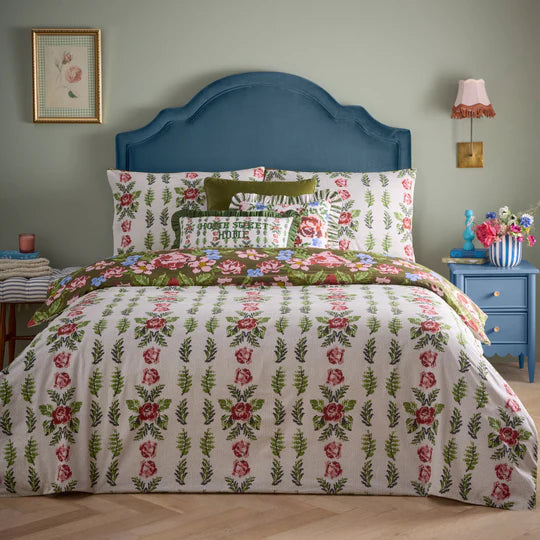 Feeoni Cottage Floral Duvet Cover Set Willow Green