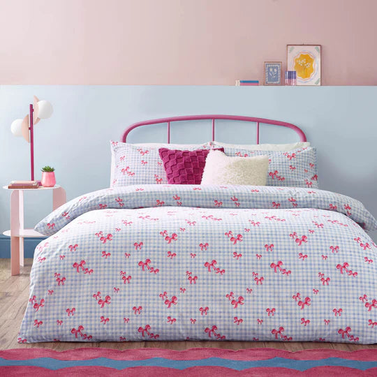 Gingham Bows Printed Duvet Cover Set
