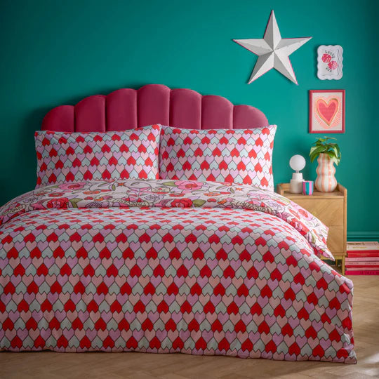Glass Hearts Printed Duvet Cover Set Pink