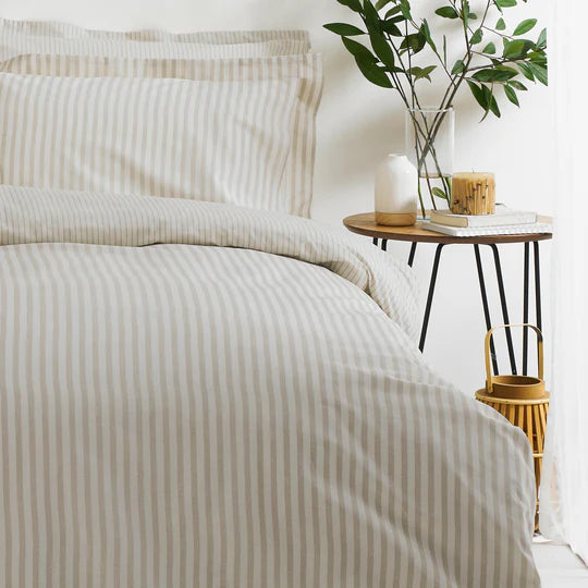 Hebden Mélange Stripe 100% Cotton Duvet Cover Set in Natural