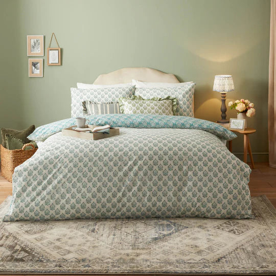 Krissa Block Printed Duvet Cover Set in Blue