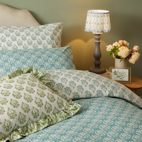 Krissa Block Printed Duvet Cover Set in Blue
