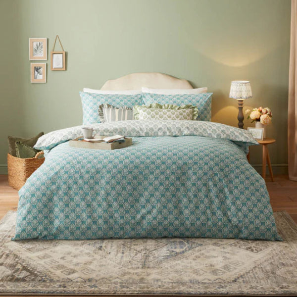 Krissa Block Printed Duvet Cover Set Blue
