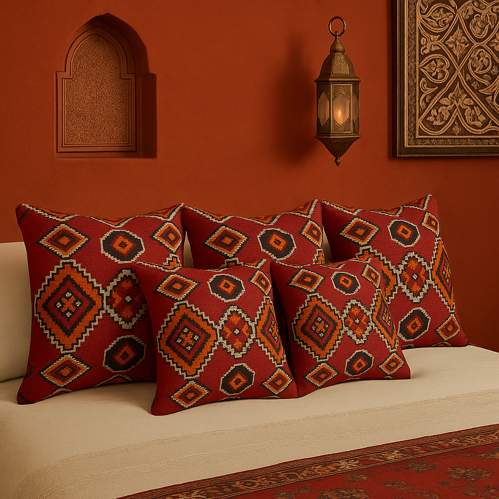 Morrocan Kilim Cushions on a bed