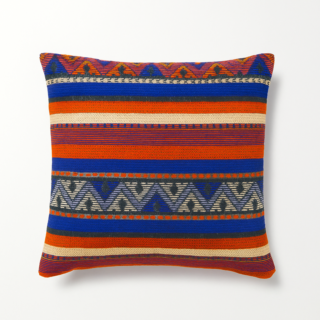 Authentic Moroccan Kilim Patterned Cushion - Orange/Red