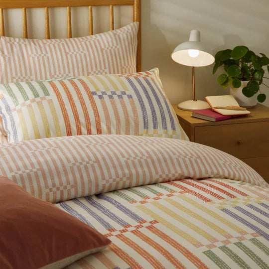 Madison Stripe Printed Soft Touch Duvet Cover Set Multi/Apricot