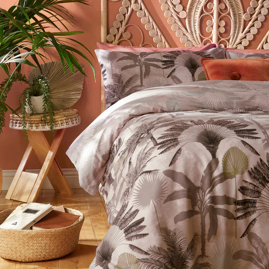 Malaysian Palm Duvet Cover Set in Blush Pink