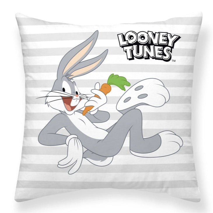 Looney Tunes pillow with Bugs Bunny and a carrot on a striped background